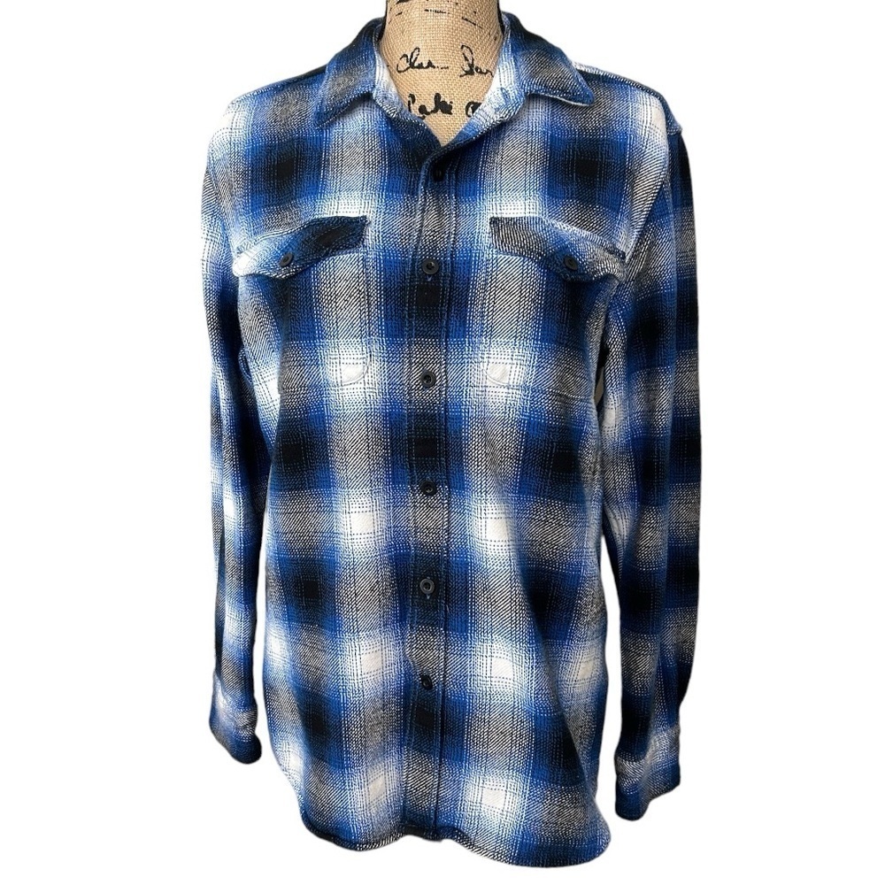 American Eagle Classic Fit Blue Plaid Heavyweight Flannel Shirt Shacket …